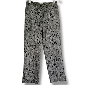 Liz Claiborne Lizsport Cosette Pant Size 8 Crop Ankle Stretch Black Gold Paisley